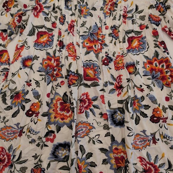 Old Navy Sz XL White AOP Floral Swing Babydoll Dress Boho Pleated Peasant Fairy - Picture 5 of 10